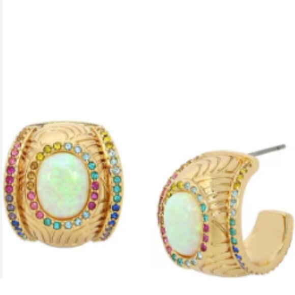 KURT GEIGER LONDON Signature Southbank Rhinestone and Opal Hoop Earrings - Picture 2 of 5
